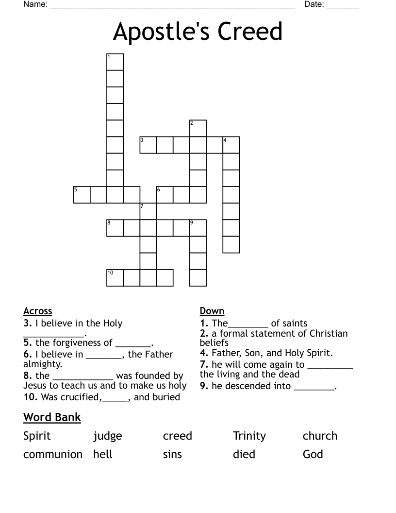 Apostle's Creed  Crossword