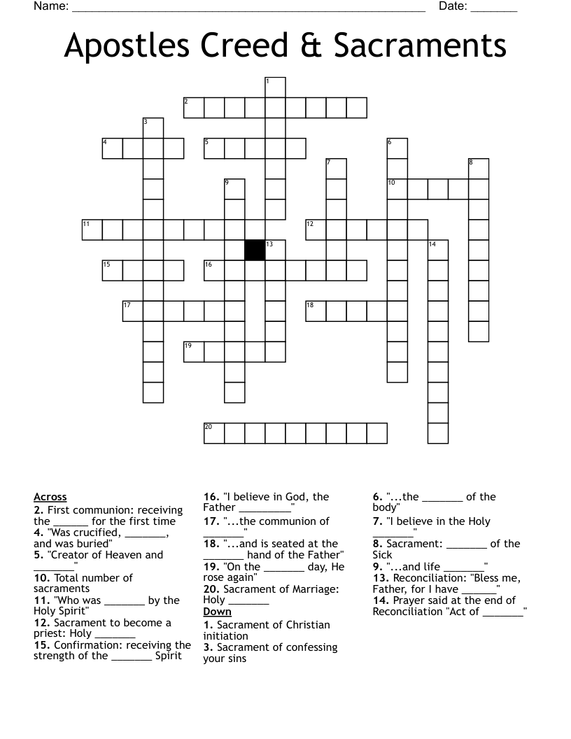 Apostles Creed & Sacraments  Crossword