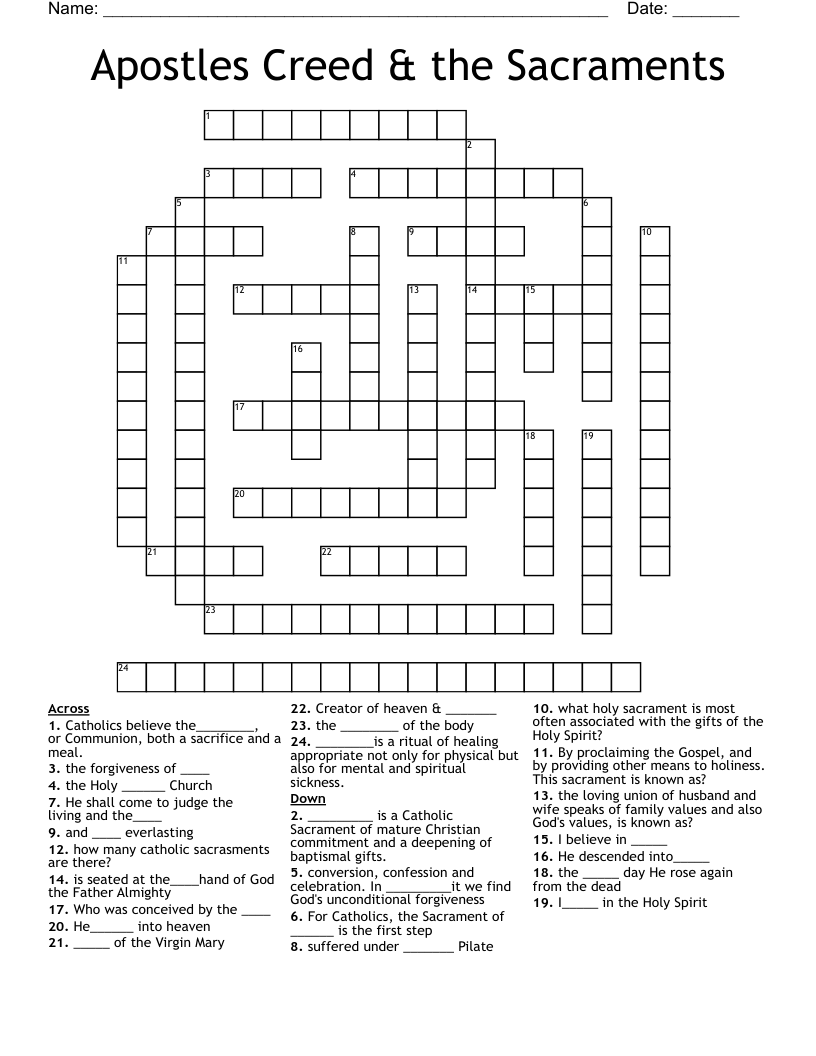 Apostles Creed & the Sacraments  Crossword