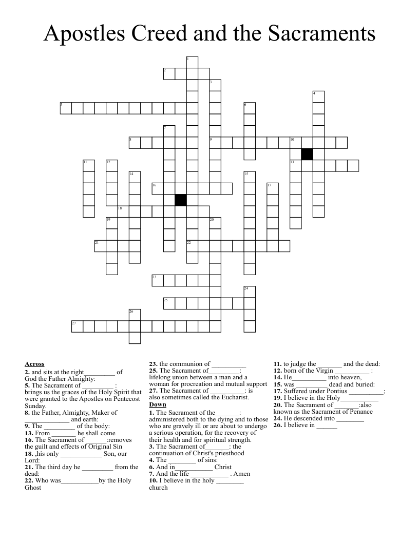 Apostles Creed and the Sacraments Crossword