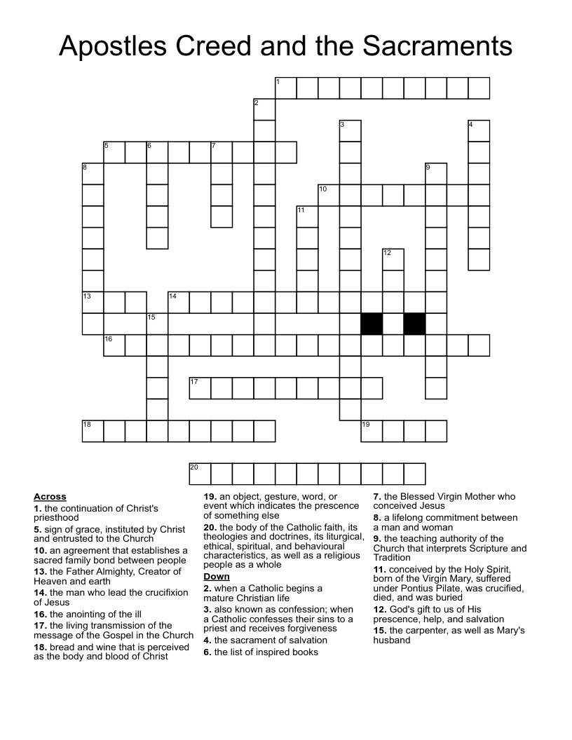 Apostles Creed and the Sacraments Crossword