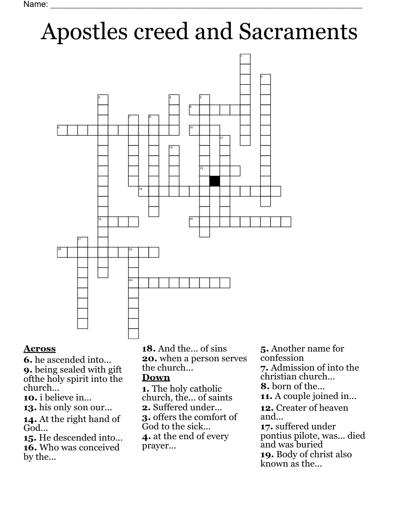 Apostles creed and Sacraments Crossword