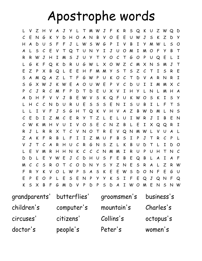 Apostrophe words Word Search
