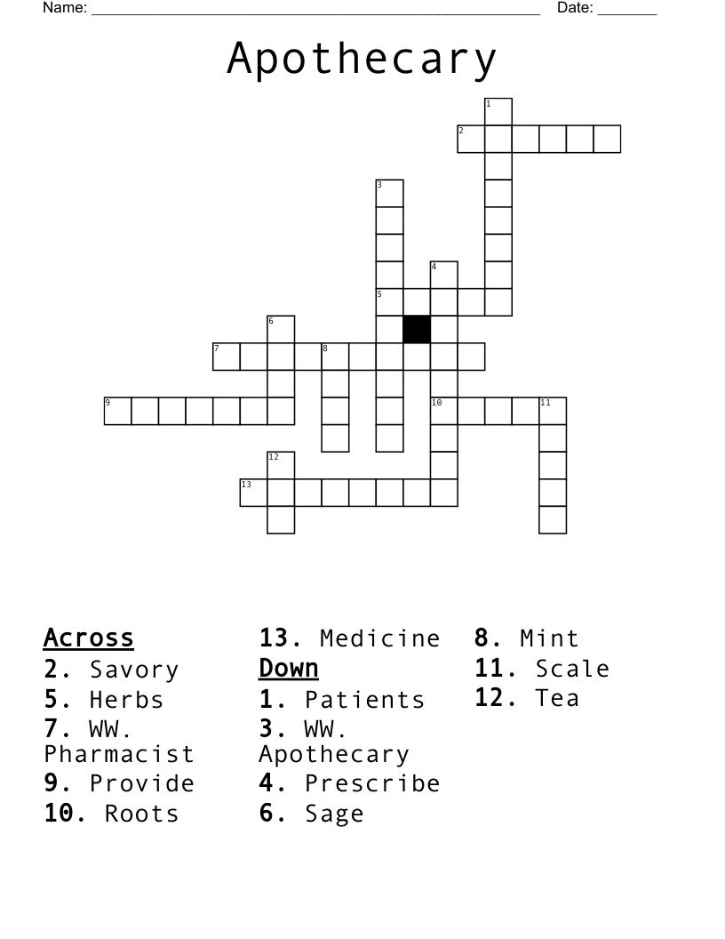 Apothecary Crossword