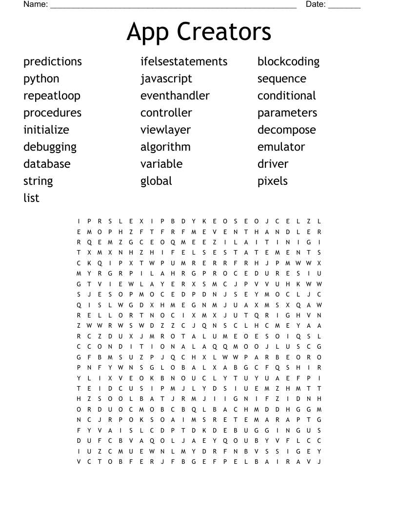 App Creators Word Search