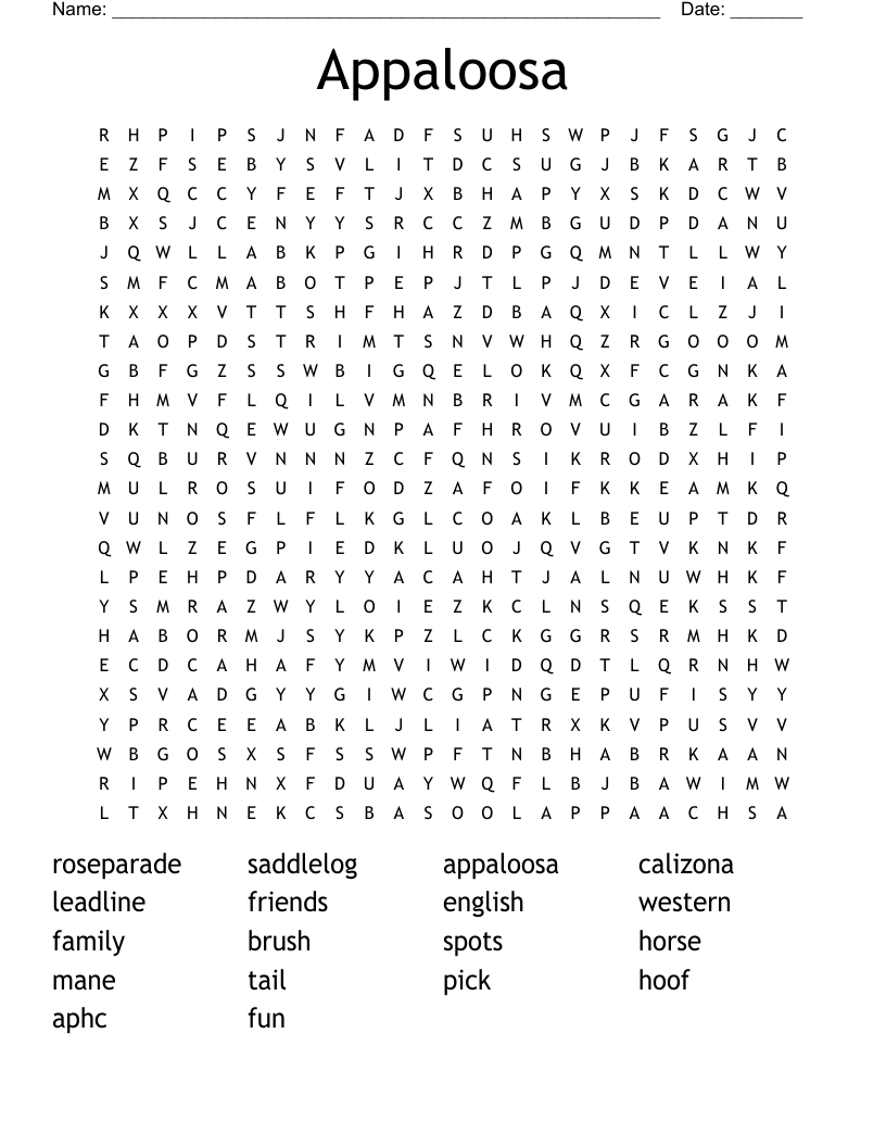 Appaloosa Word Search
