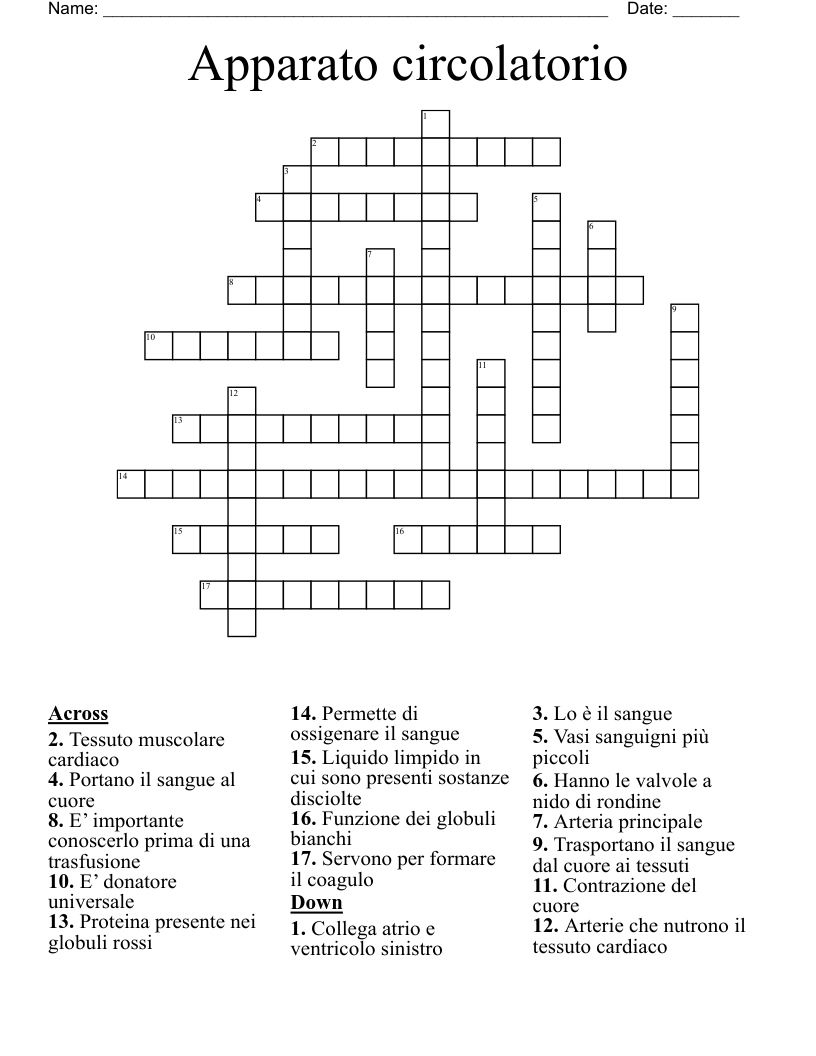 Apparato circolatorio  Crossword
