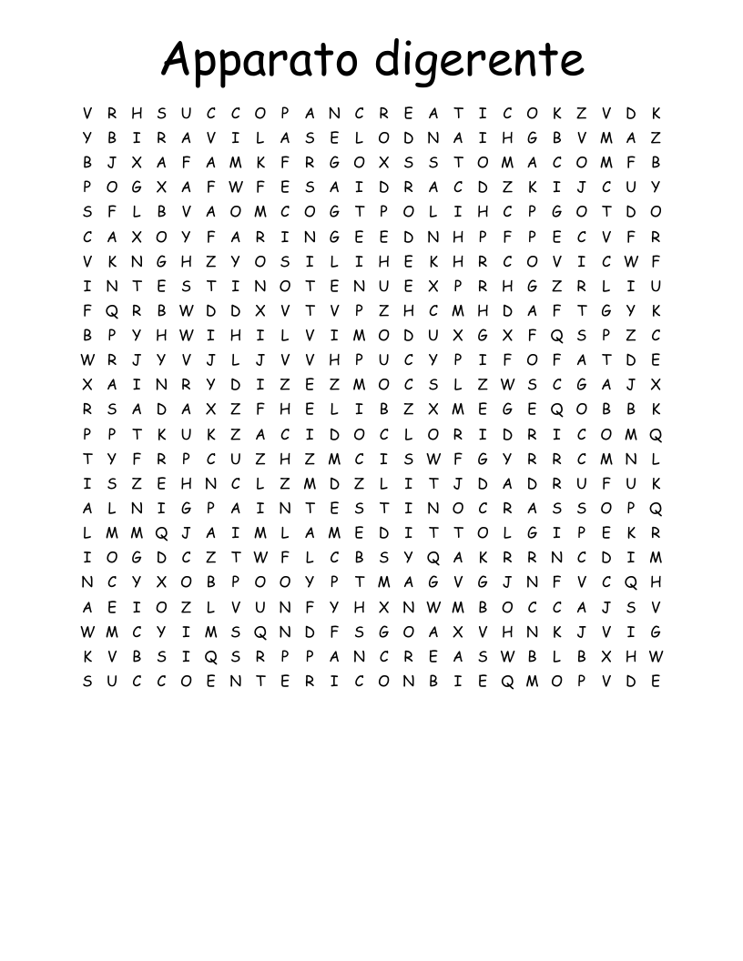 Apparato digerente Word Search