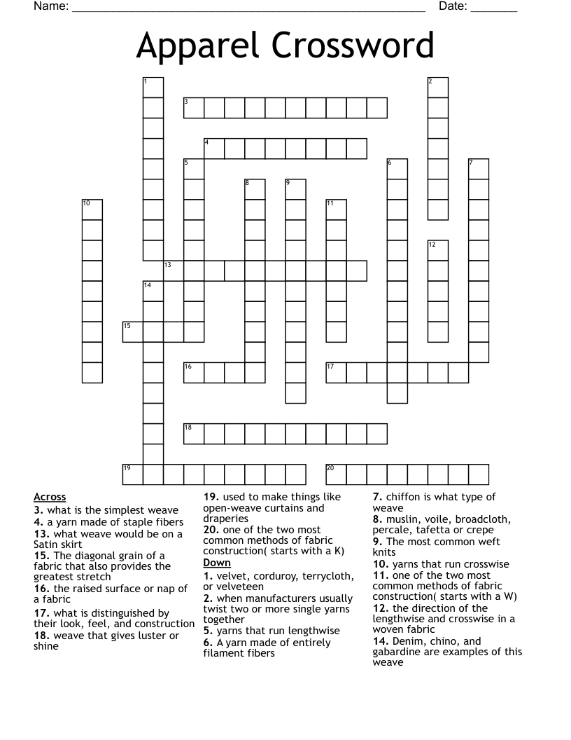 Apparel Crossword