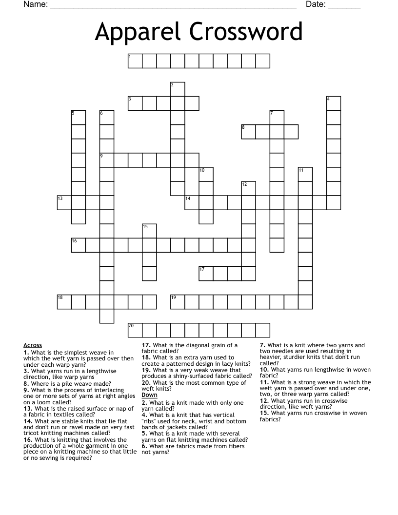 Apparel Crossword