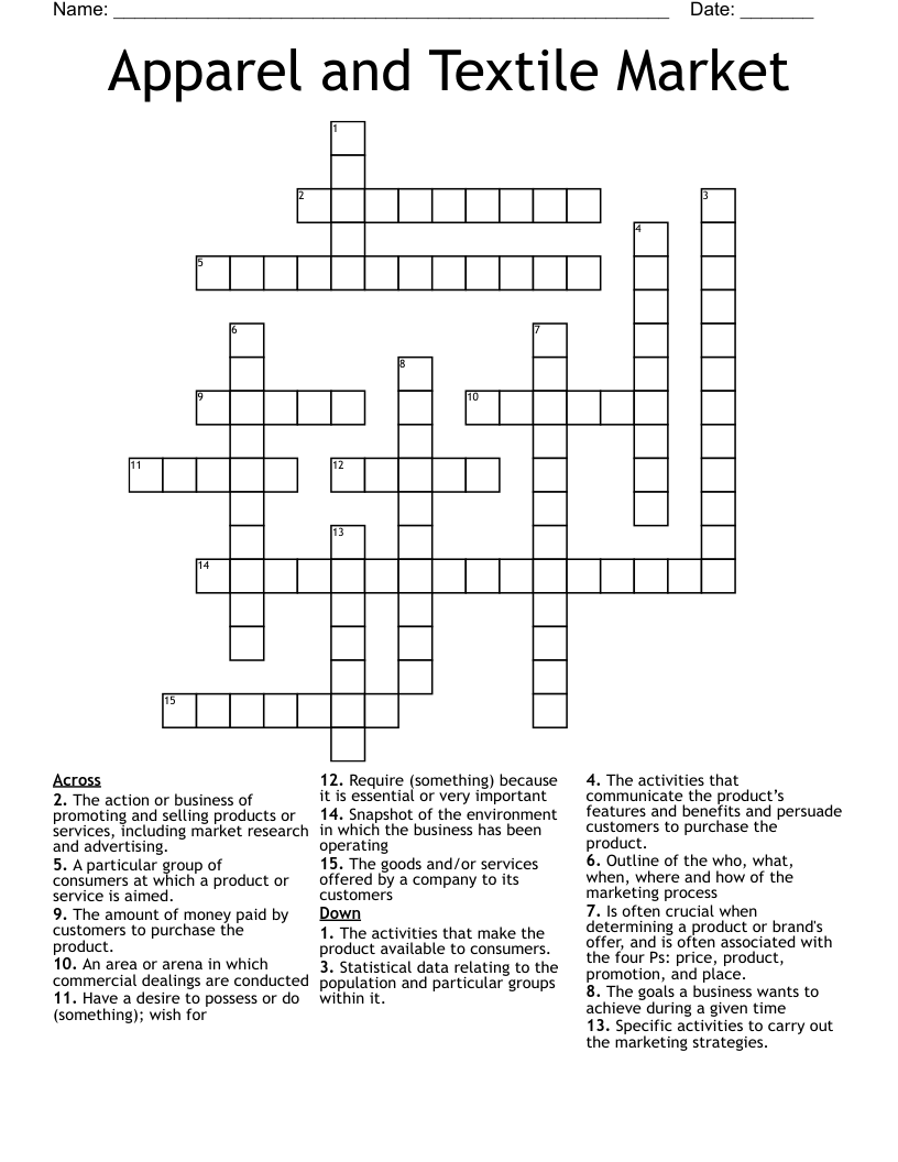 Apparel and Textile Market Crossword