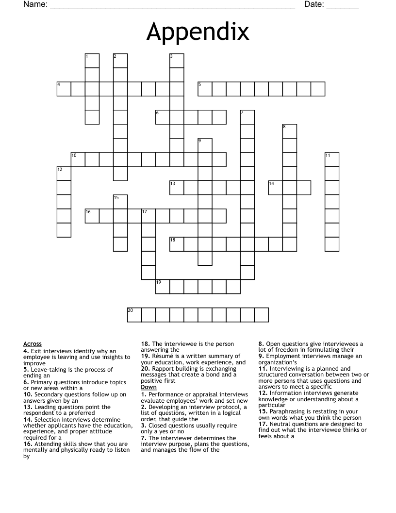 Appendix  Crossword