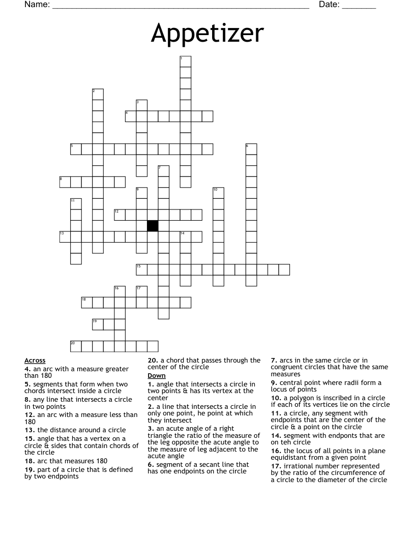 Appetizer Crossword