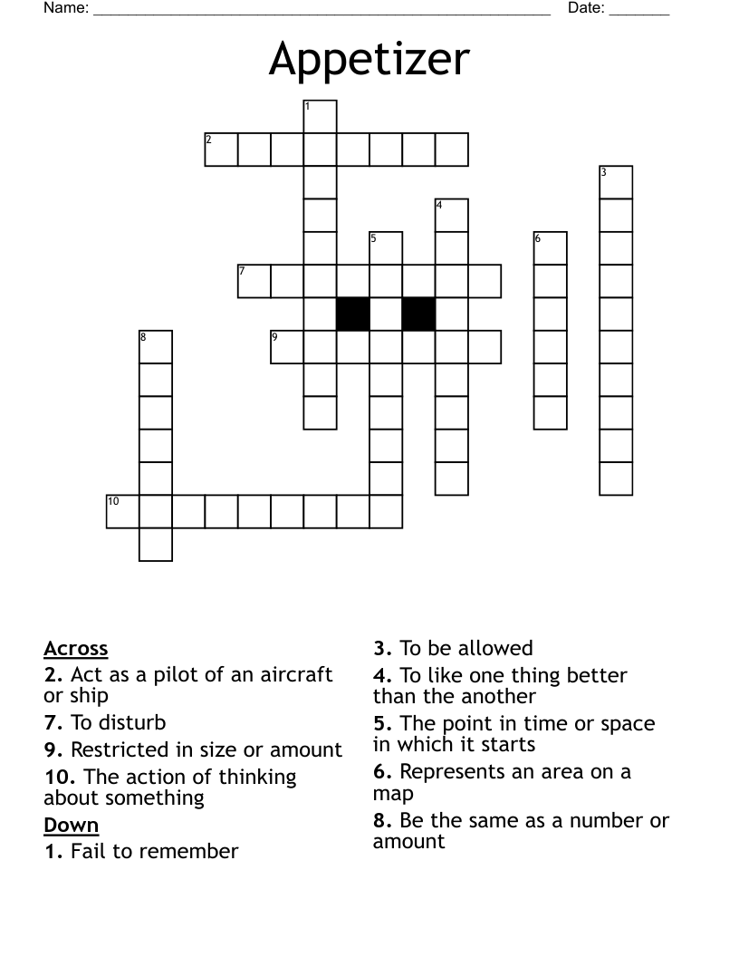 Appetizer Crossword