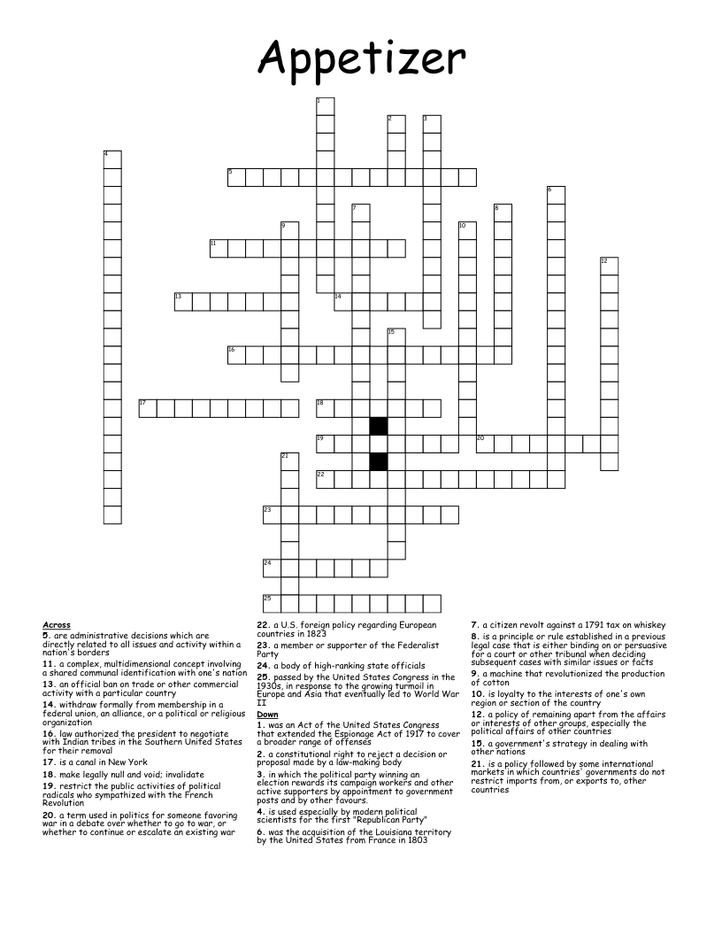 Appetizer Crossword