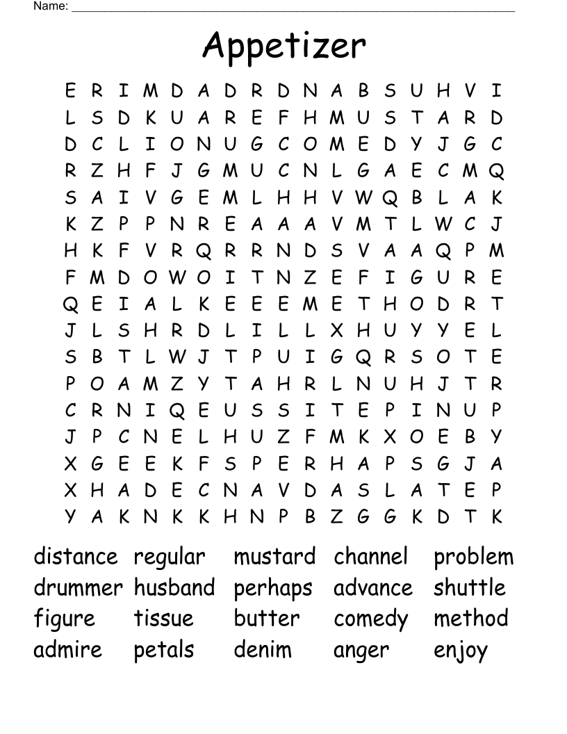 Appetizer Word Search
