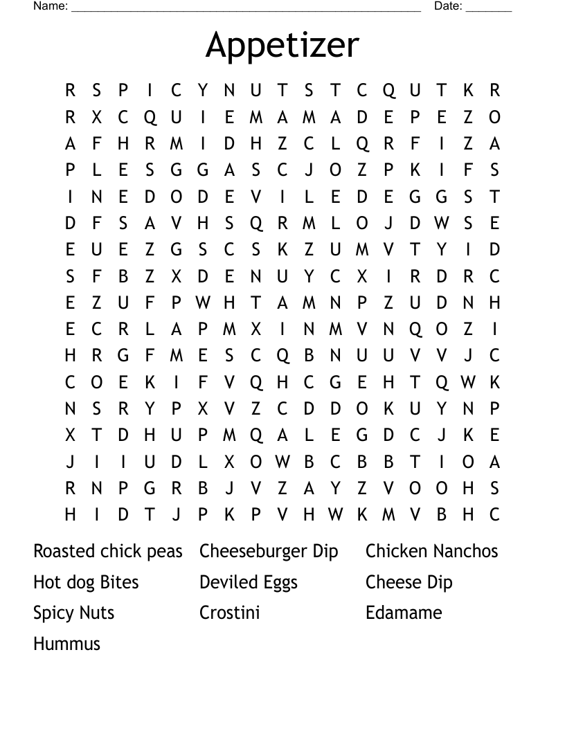 Appetizer Word Search