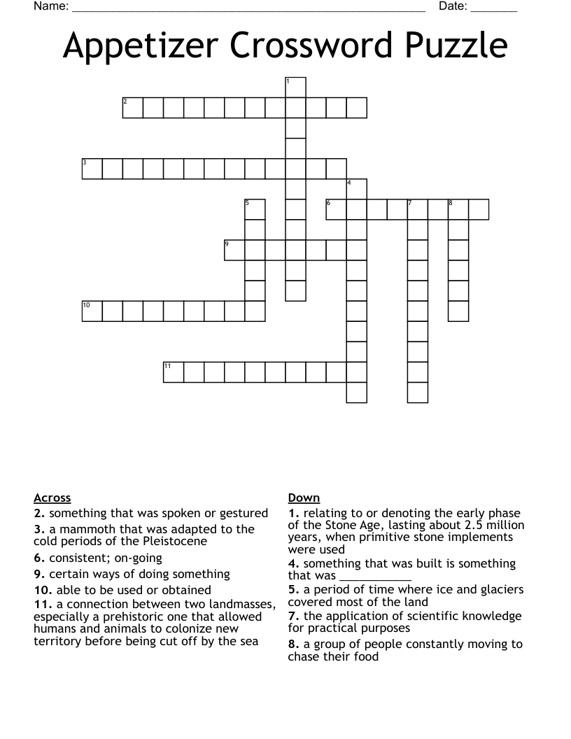Appetizer Crossword Puzzle