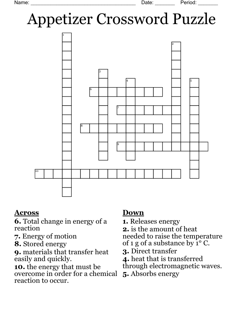Appetizer Crossword Puzzle