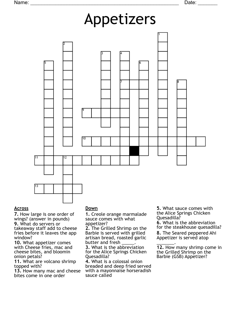 Appetizers Crossword