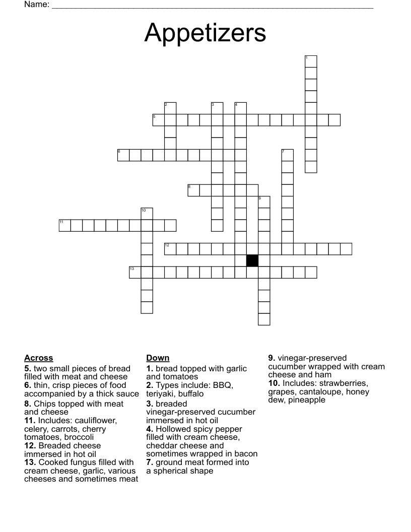 Appetizers Crossword