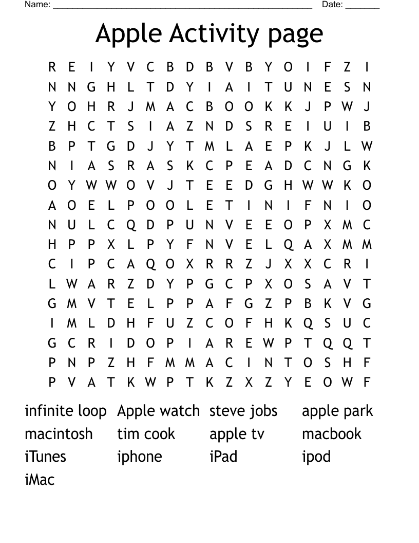 Apple Activity page Word Search