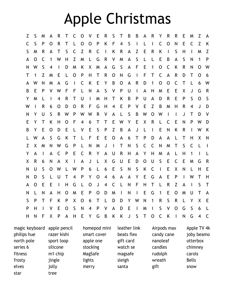 Apple Christmas  Word Search