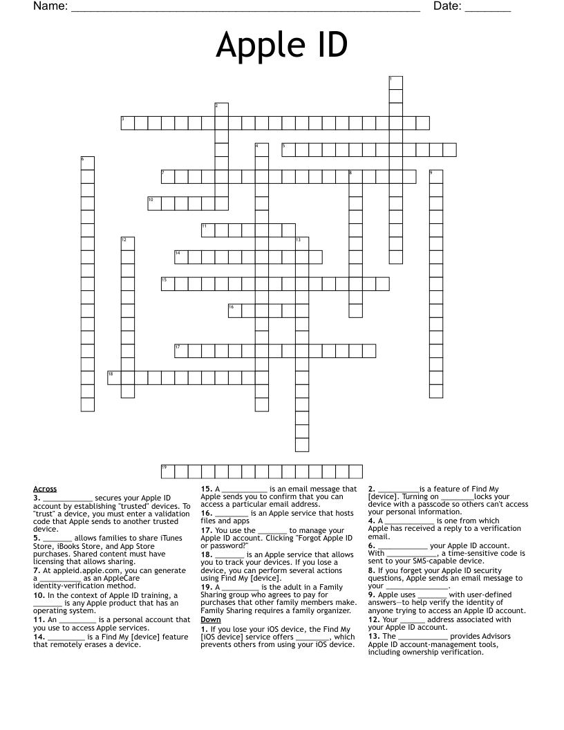 Apple ID Crossword