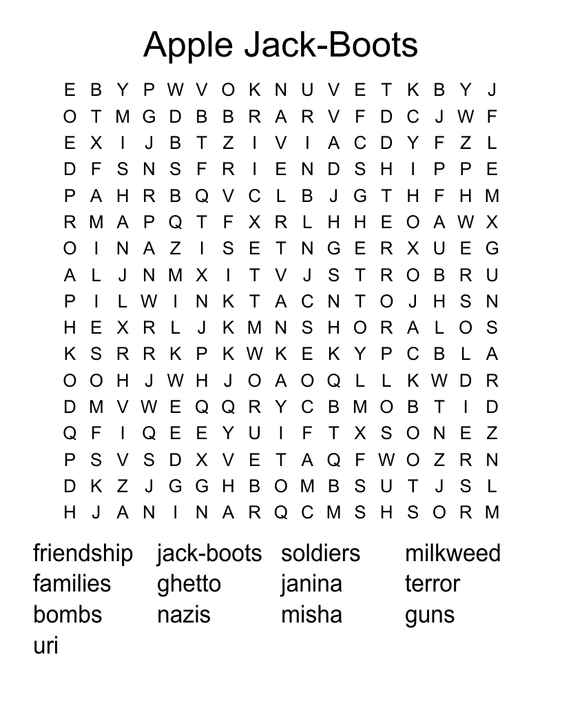 Apple Jack-Boots Word Search