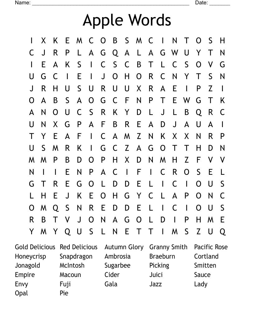 Apple Words Word Search