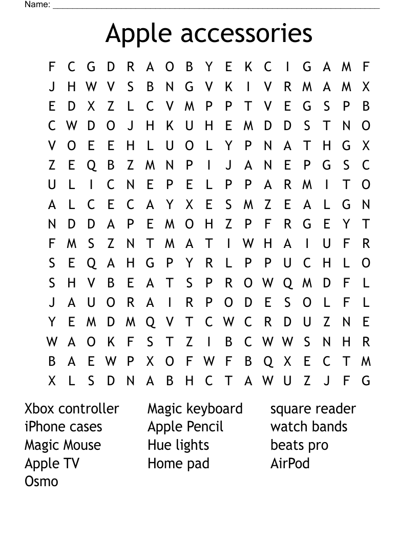 Apple accessories  Word Search