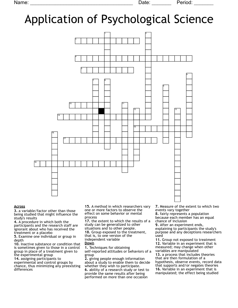 Application of Psychological Science Crossword