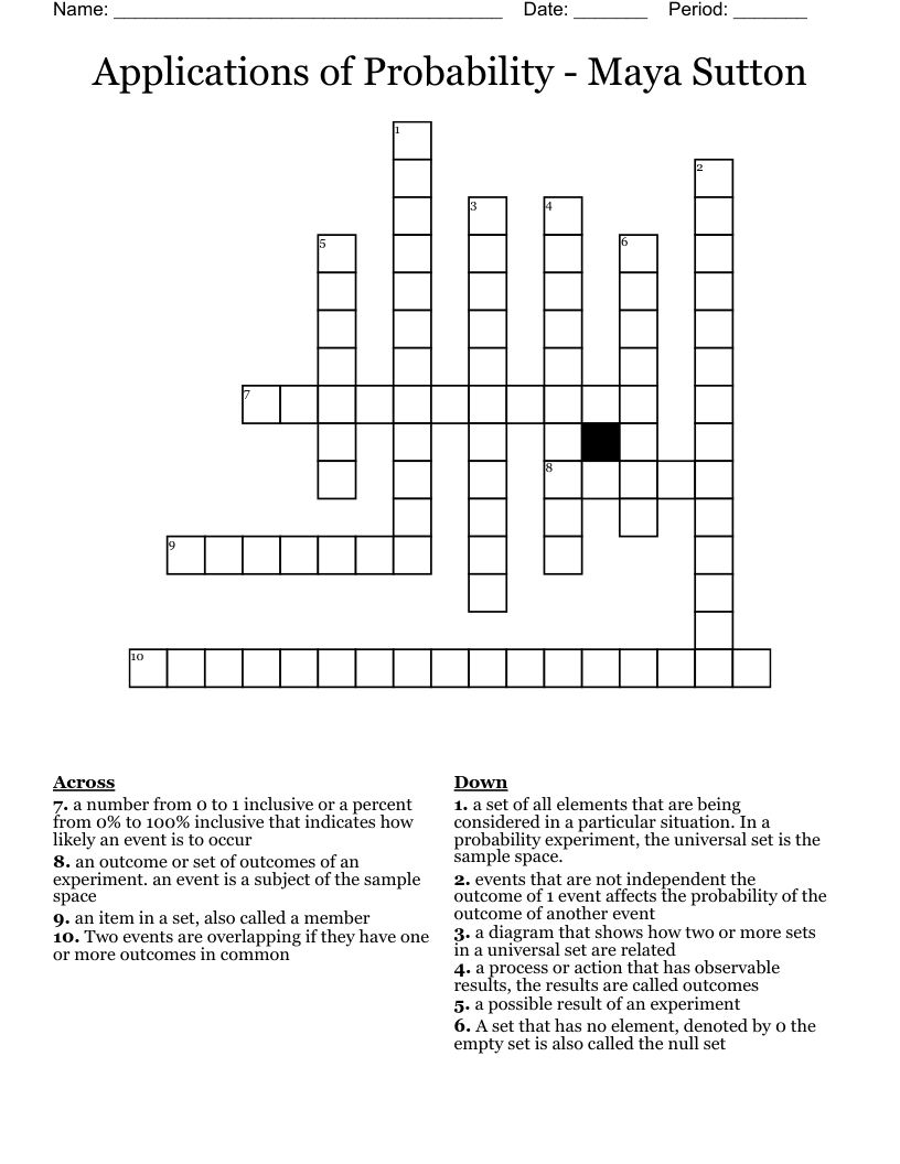 Applications of Probability - Maya Sutton Crossword