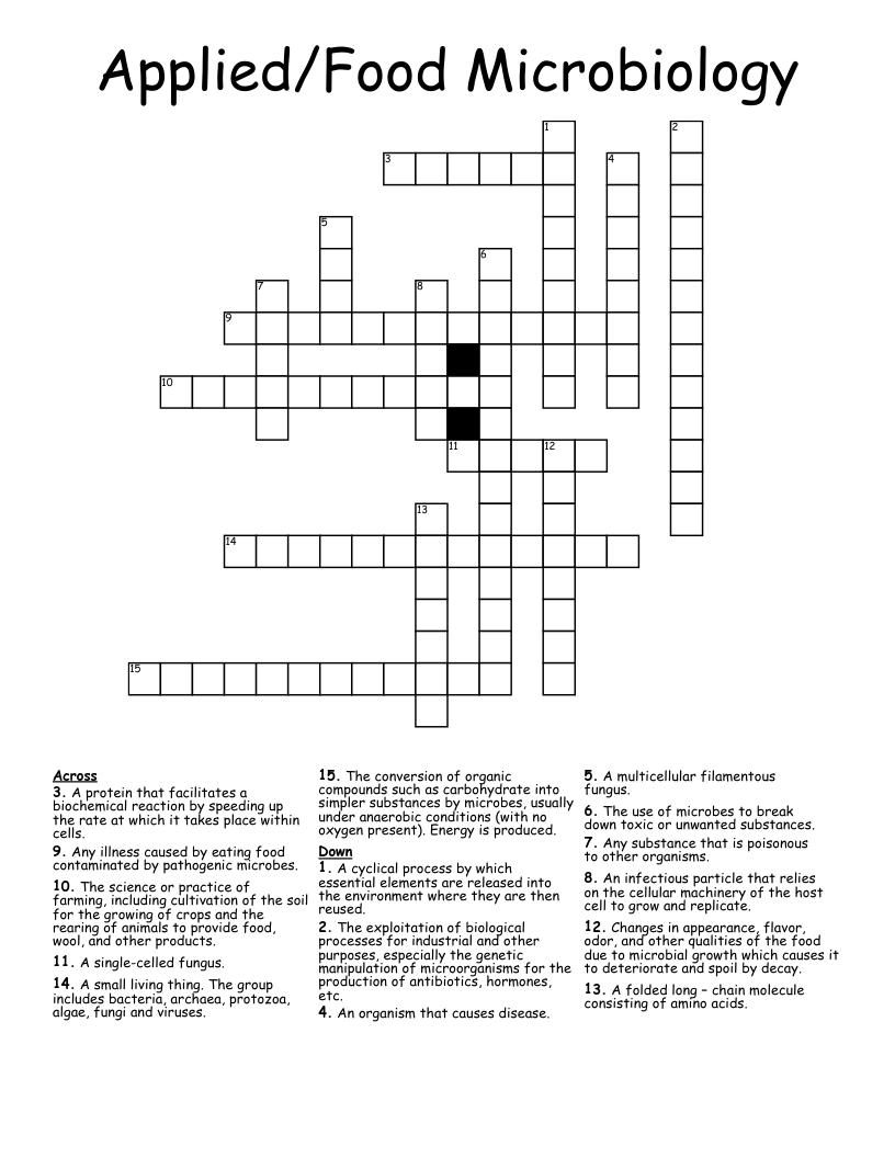 Applied/Food Microbiology Crossword
