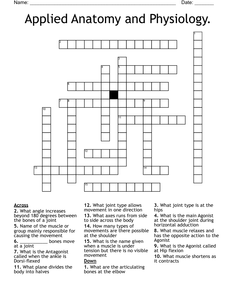 Applied Anatomy and Physiology. Crossword
