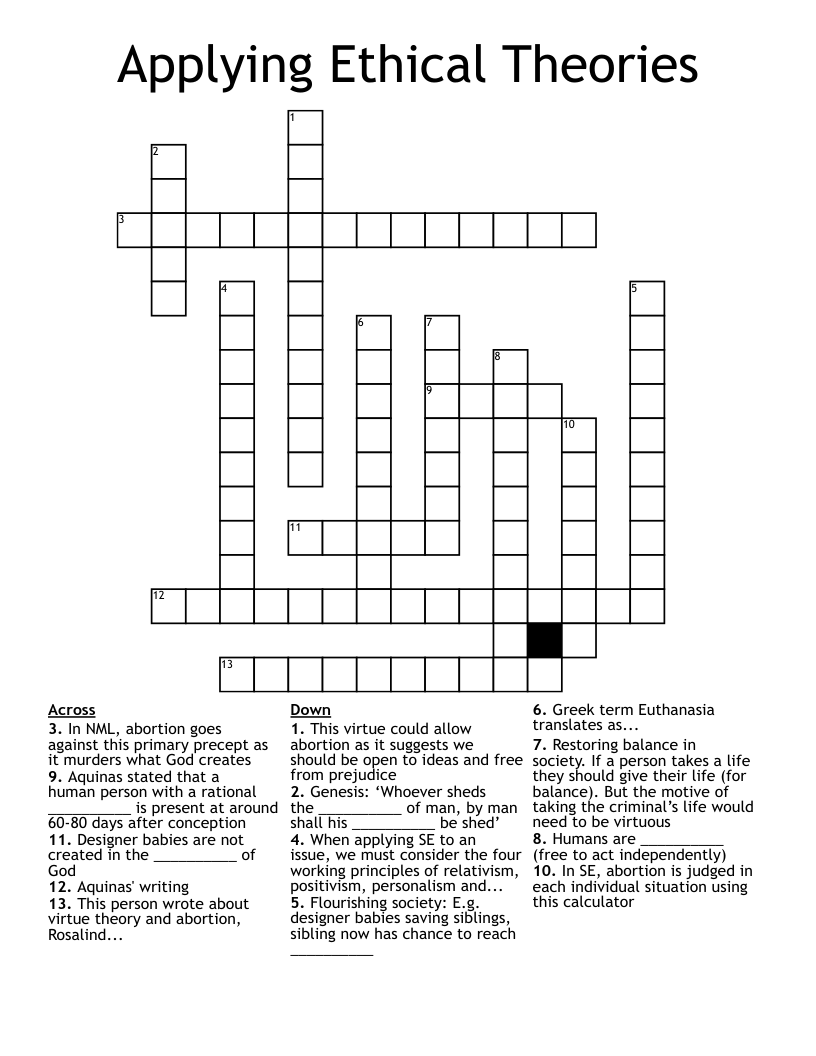Applying Ethical Theories Crossword