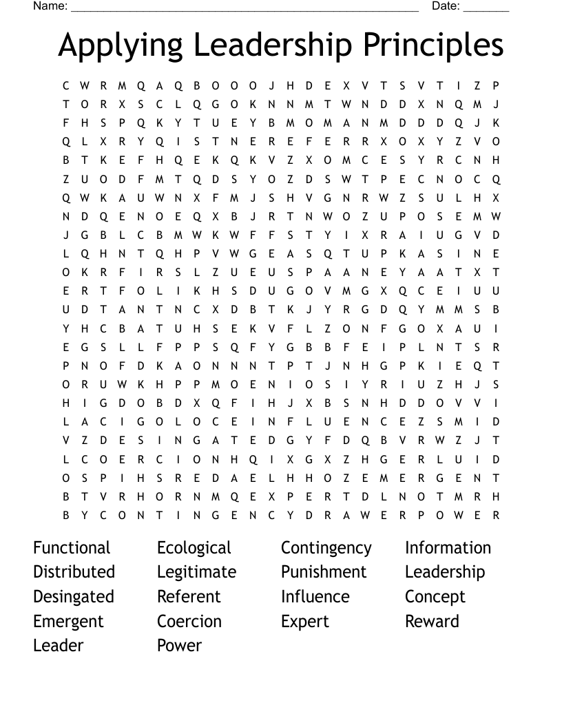 Applying Leadership Principles Word Search