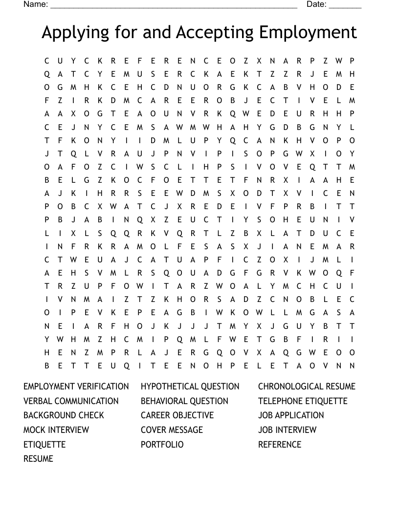 Applying for and Accepting Employment Word Search