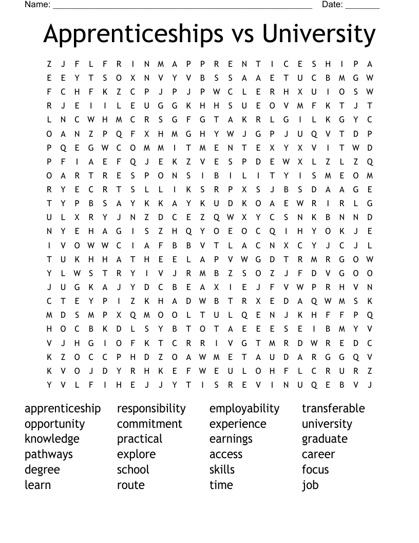 Apprenticeships vs University Word Search