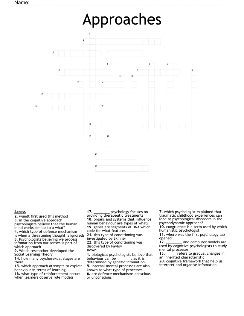 Approaches Crossword