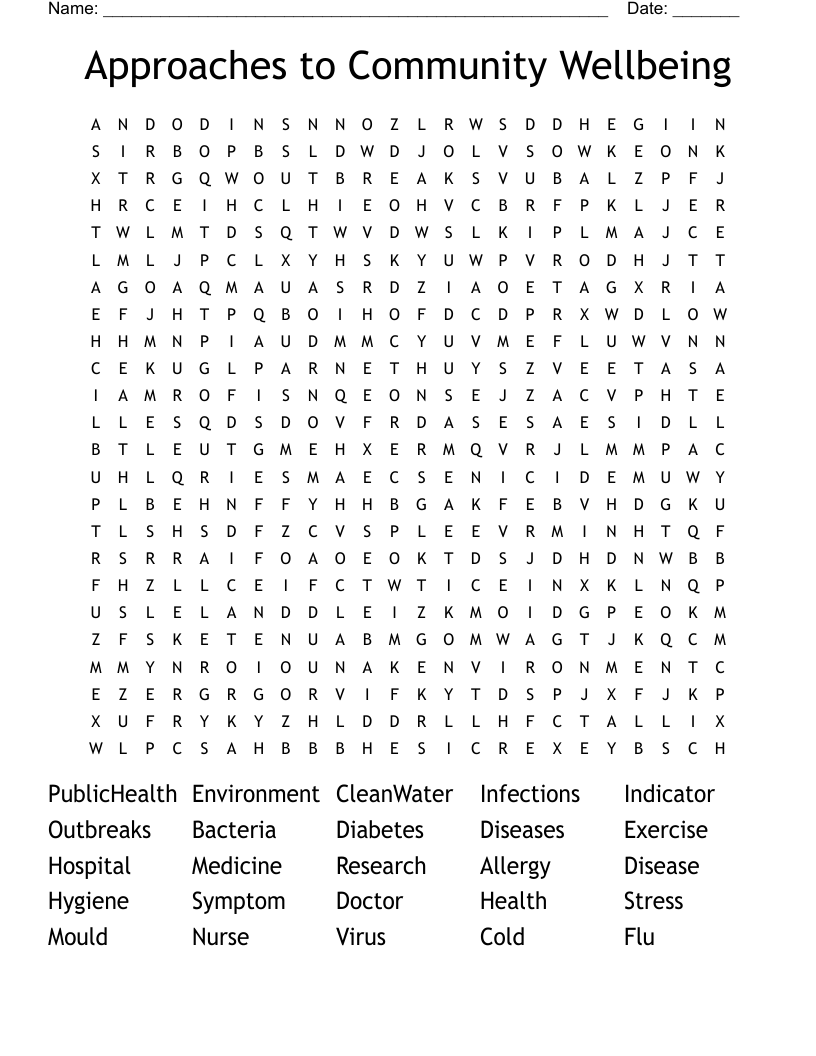 Approaches to Community Wellbeing Word Search