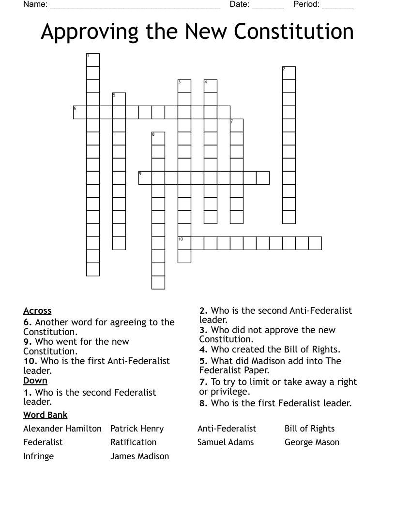 Approving the New Constitution Crossword