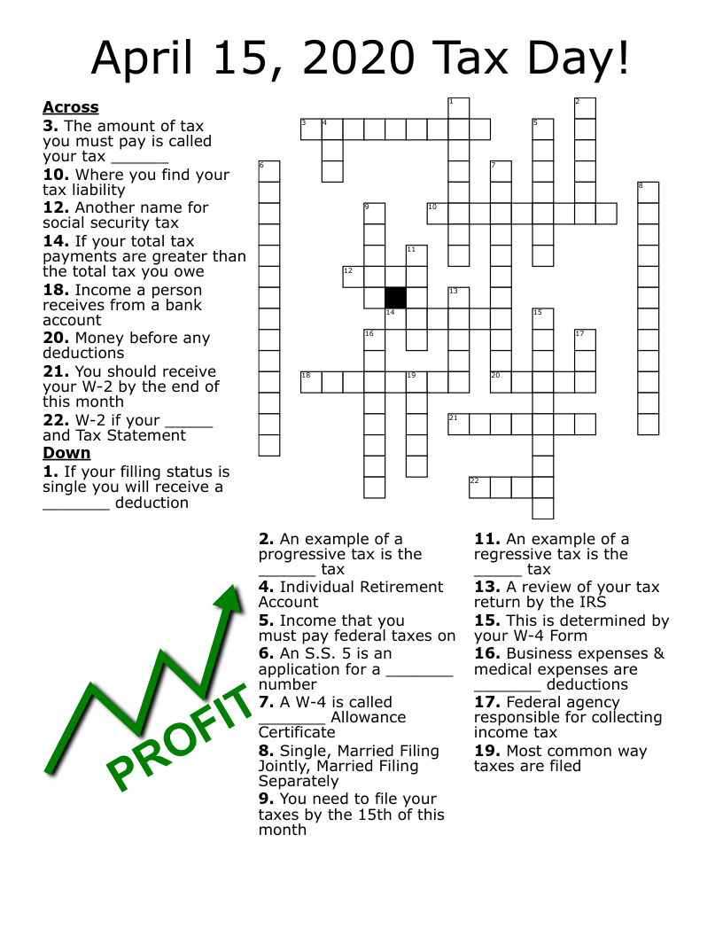 April 15, 2020 Tax Day! Crossword