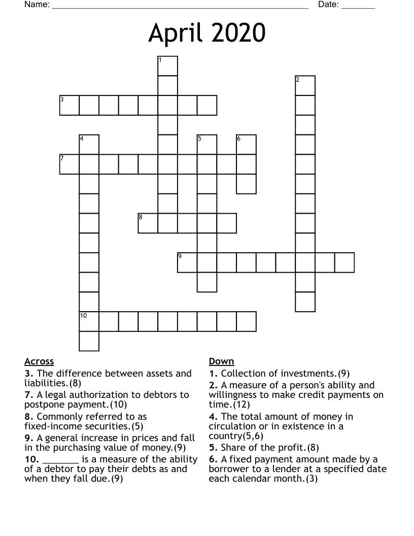 April 2020 Crossword