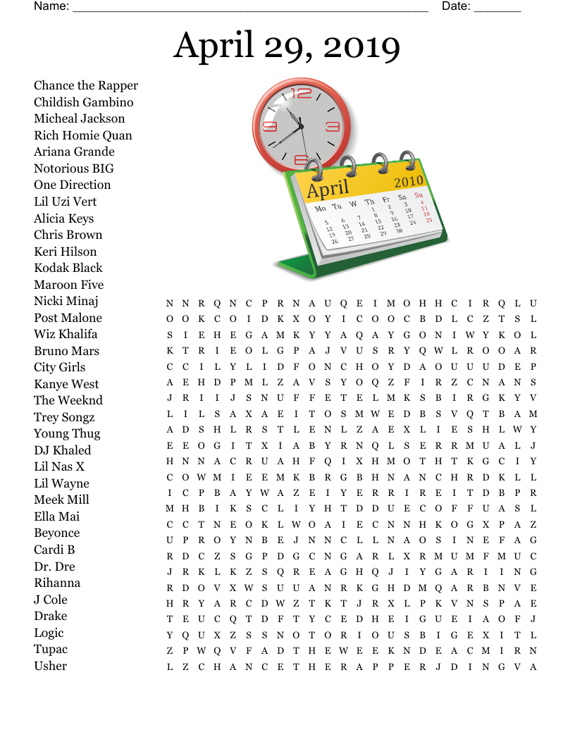 April 29, 2019 Word Search
