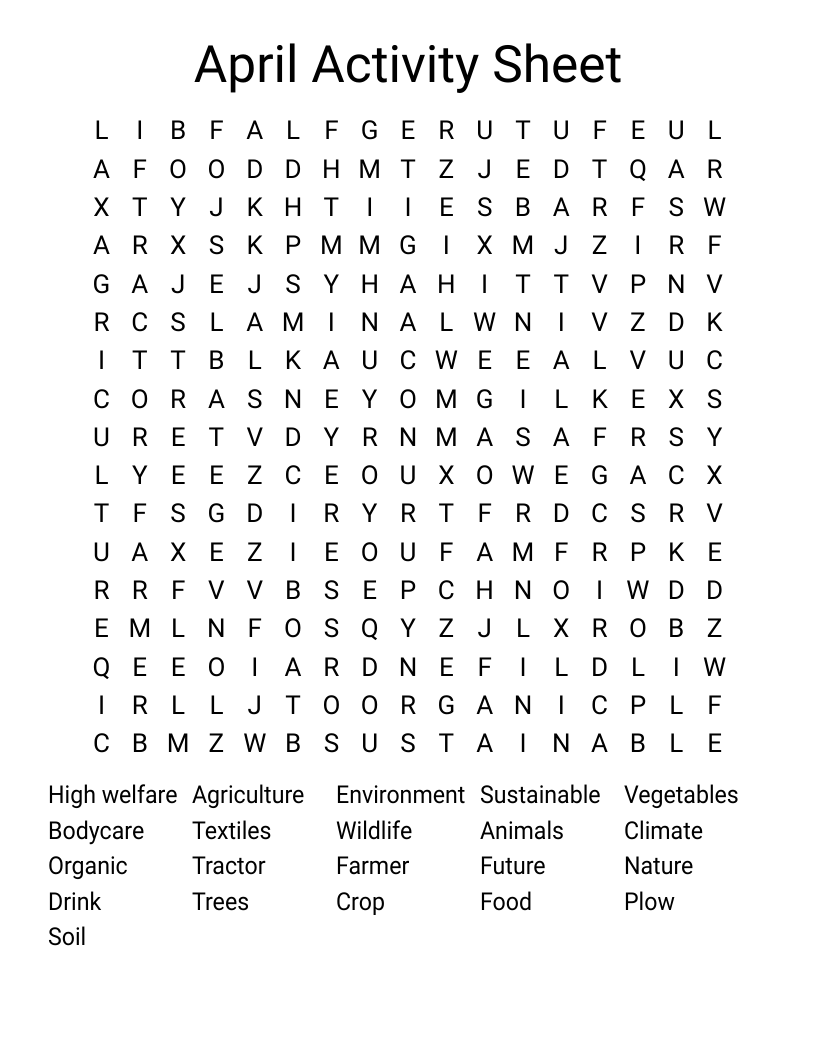April Activity Sheet Word Search