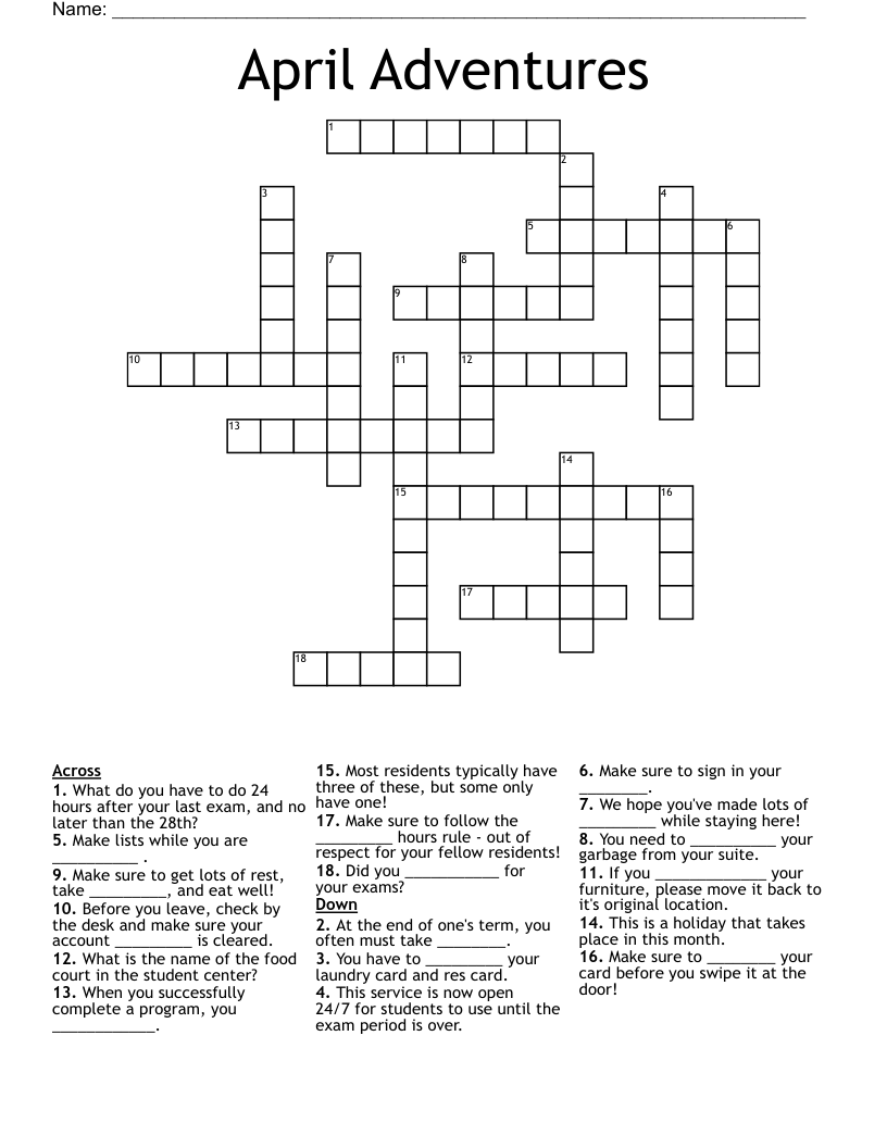 April Adventures Crossword