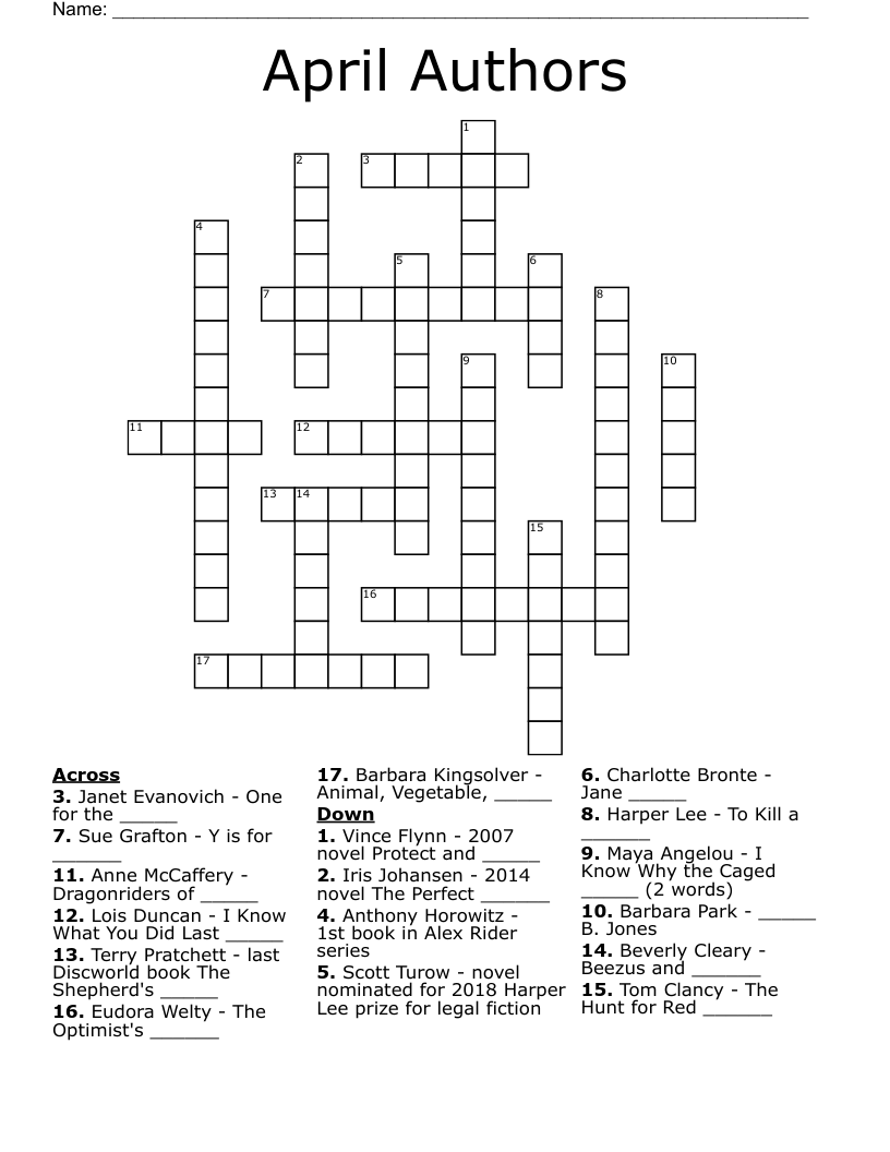 April Authors Crossword