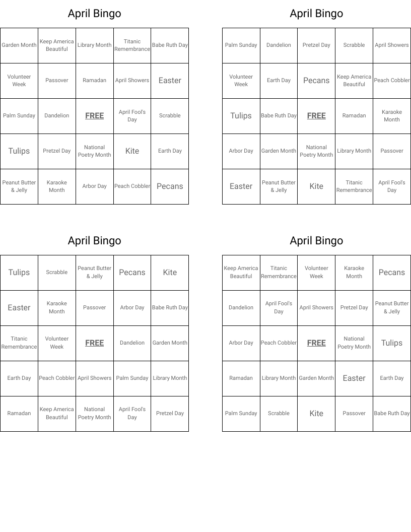 April Bingo