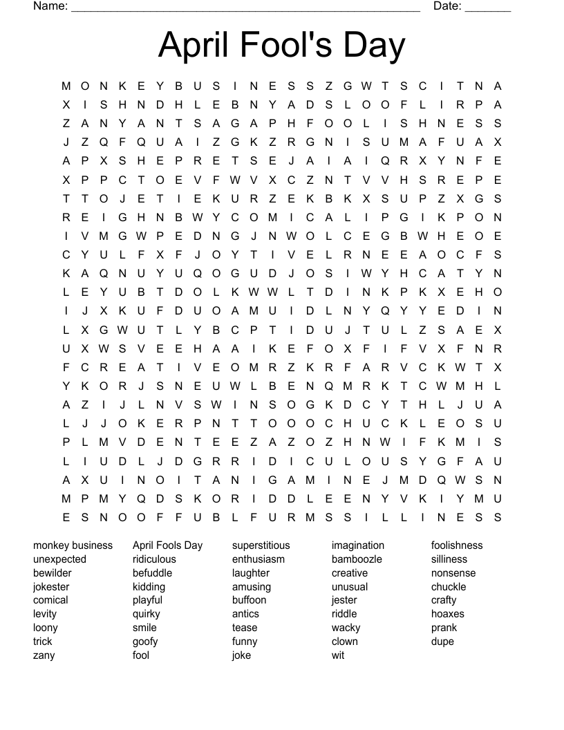 April Fool's Day Word Search